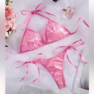 Amazon Pink Metallic String Bikini Set